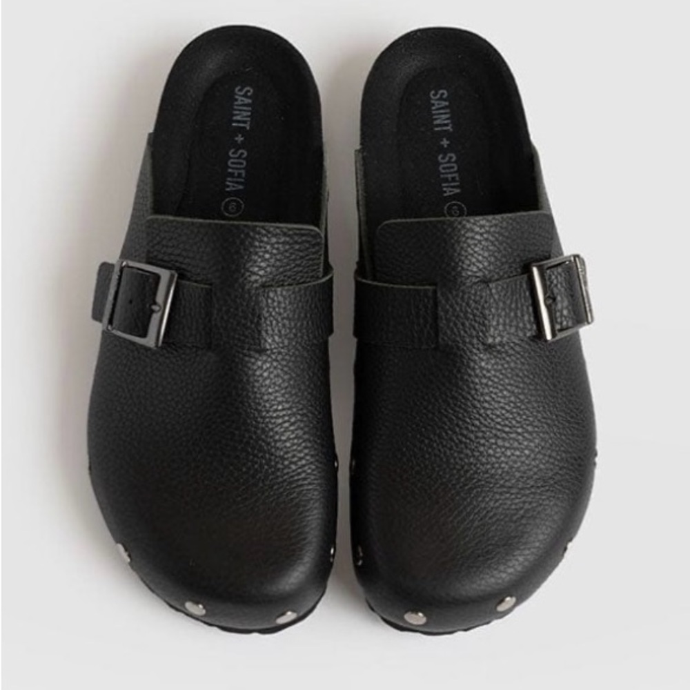 Saint + Sofia Silver Studded Leather Black Clog - Picture 7 of 12
